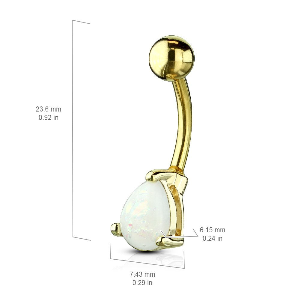 Opal Tear Drop Belly Bar - Gold