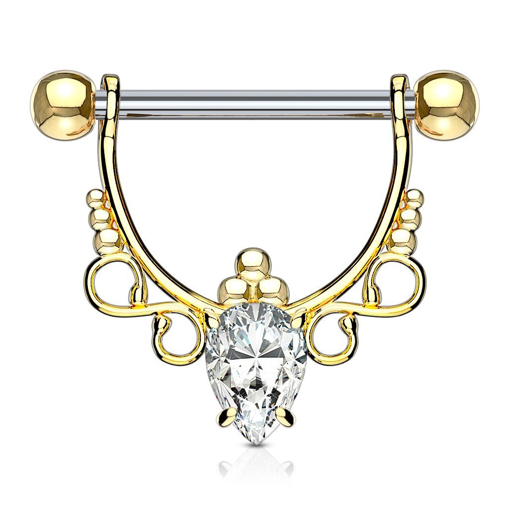 Ornate Crystal Barbell Nipple Ring