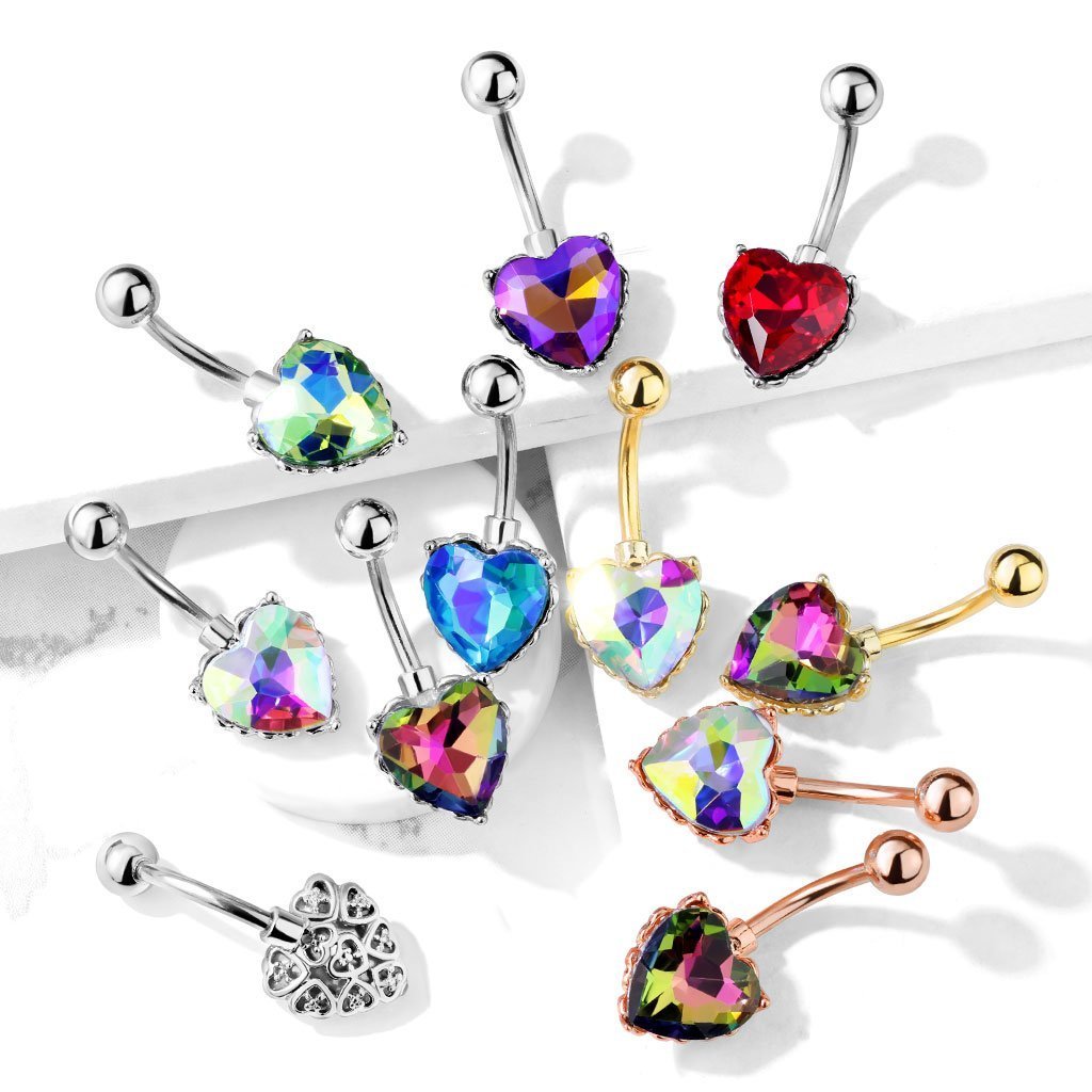 Princess Jasmine Heart Filigree Belly Bar - Aqua
