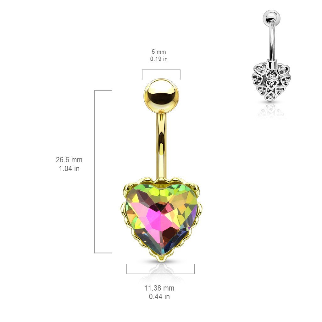 Princess Jasmine Heart Filigree Belly Bar - Green