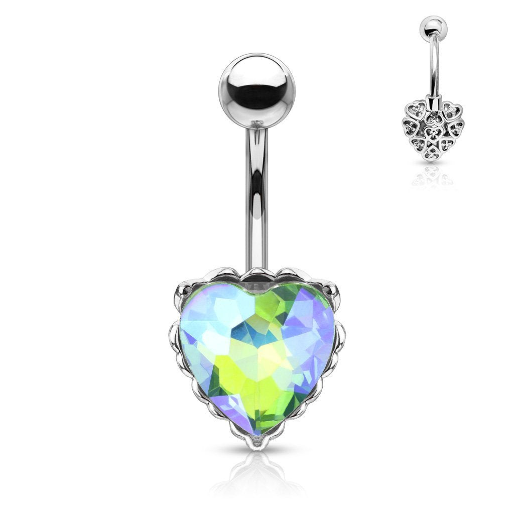 Princess Jasmine Heart Filigree Belly Bar - Green