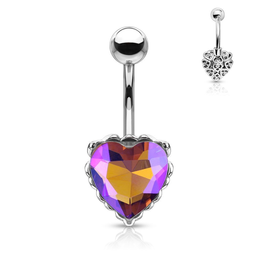 Princess Jasmine Heart Filigree Belly Bar - Purple