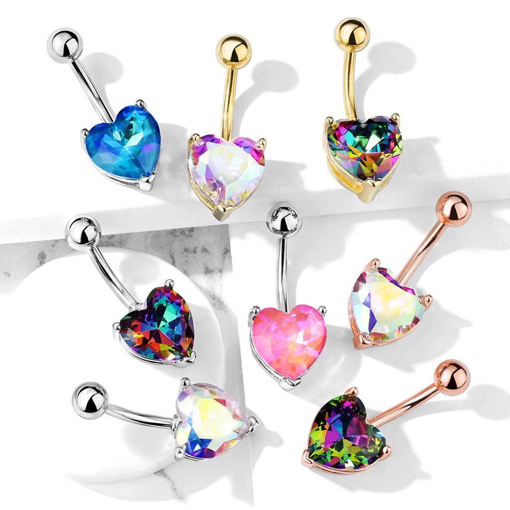 Prong Set Crystal Heart Belly Button Ring