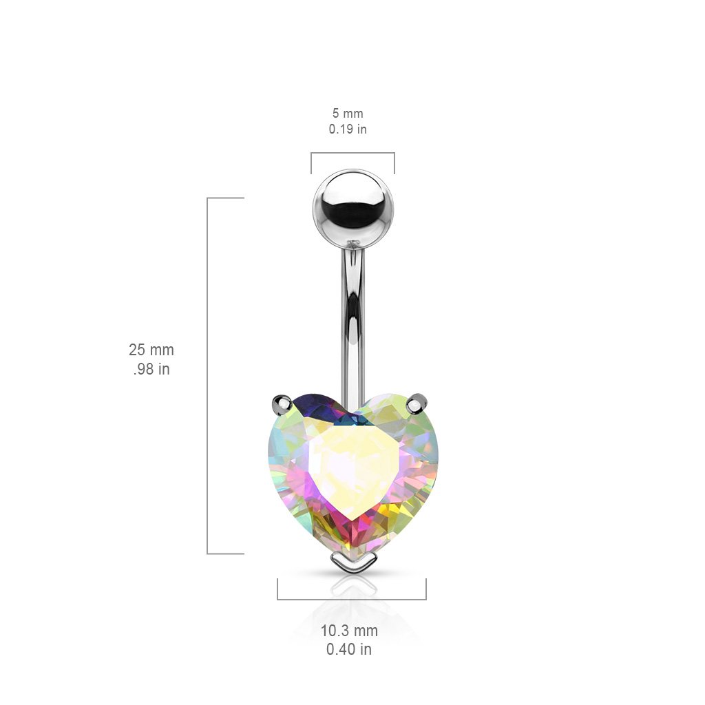 Prong Set Crystal Heart Belly Button Ring