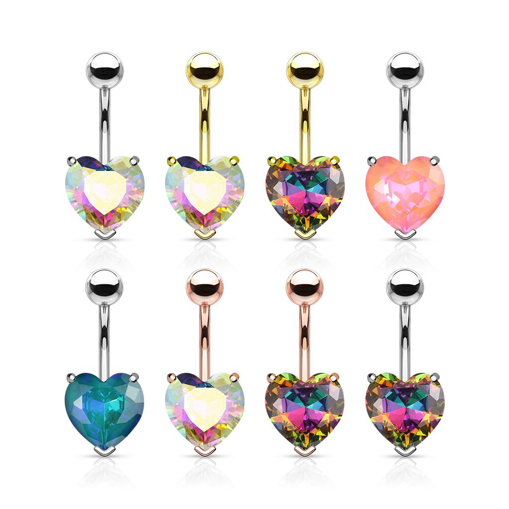 Prong Set Crystal Heart Belly Button Ring