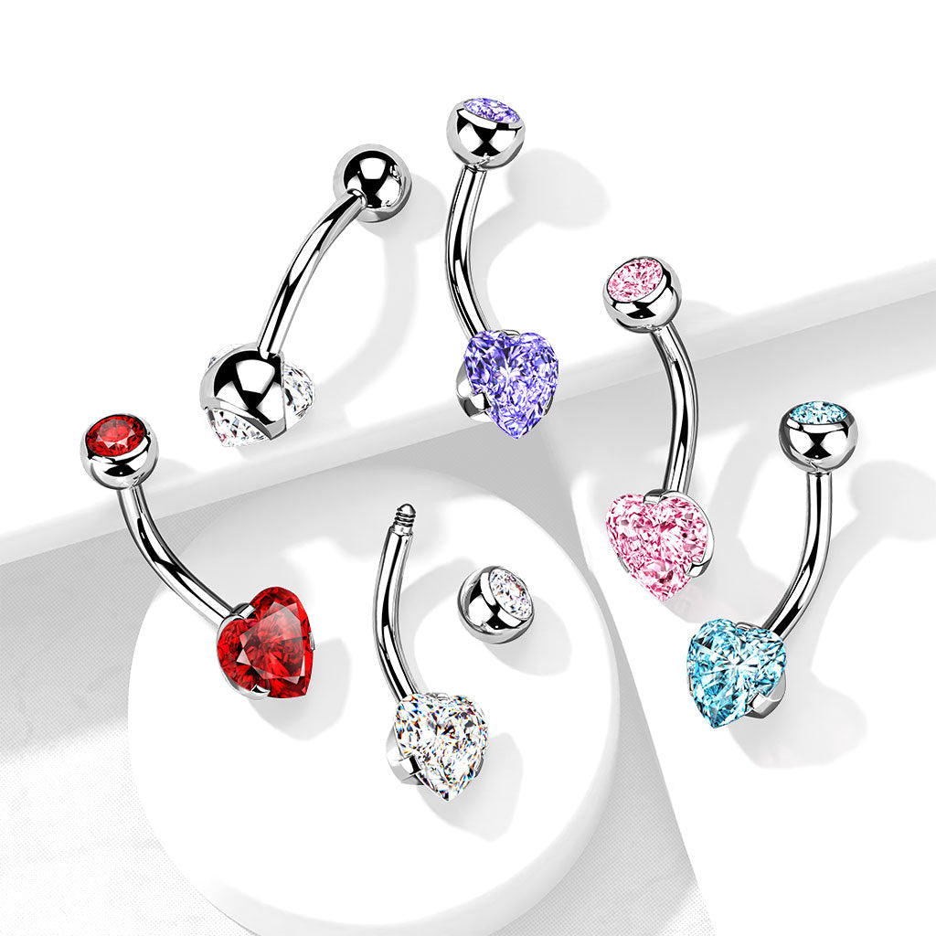 Prong Set Crystal Heart Belly Button Ring