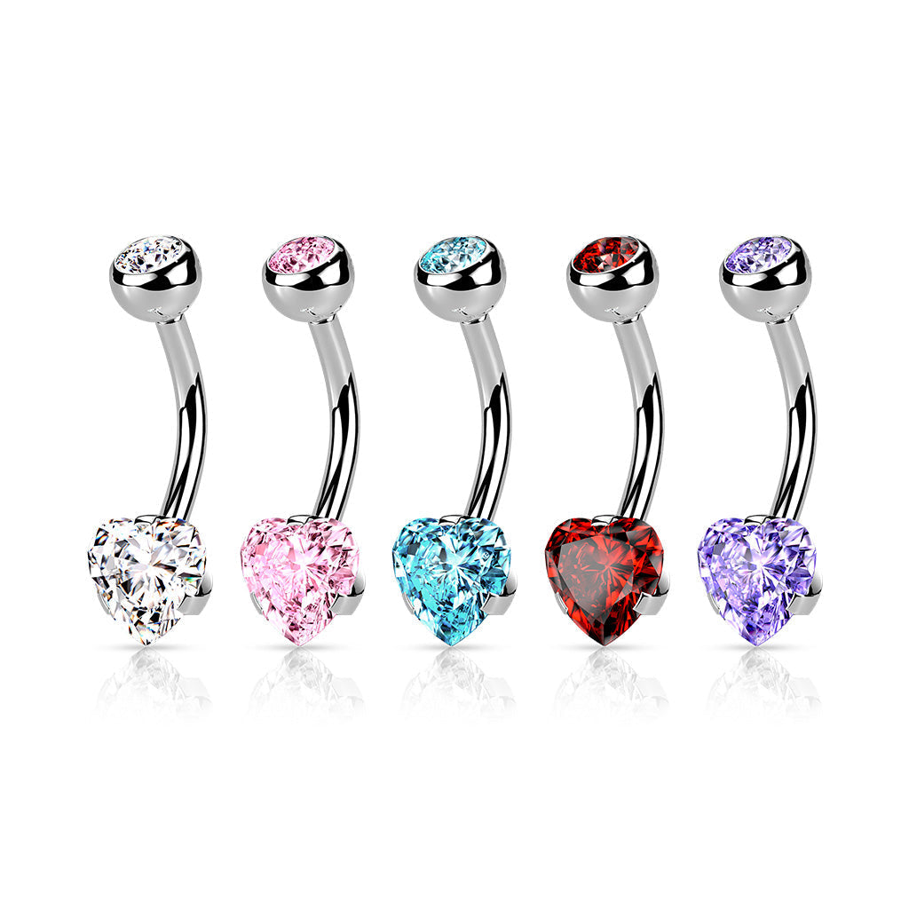 Prong Set Crystal Heart Belly Button Ring