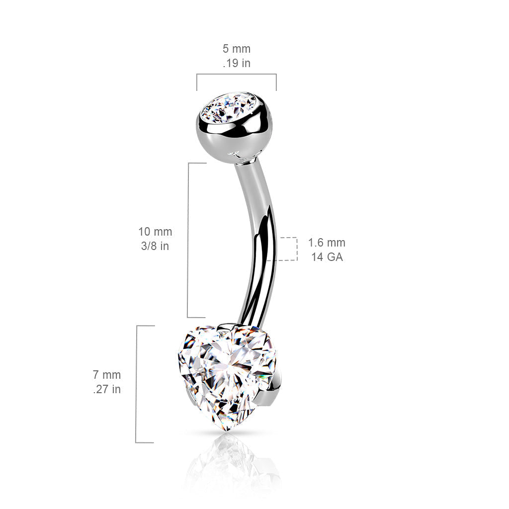 Prong Set Crystal Heart Belly Button Ring
