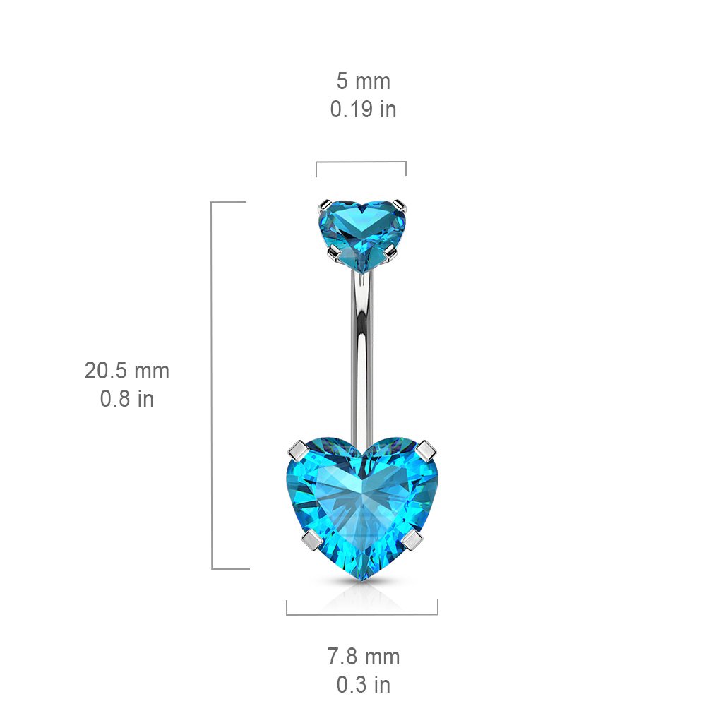 Prong Set Double Crystal Heart Belly Button Ring