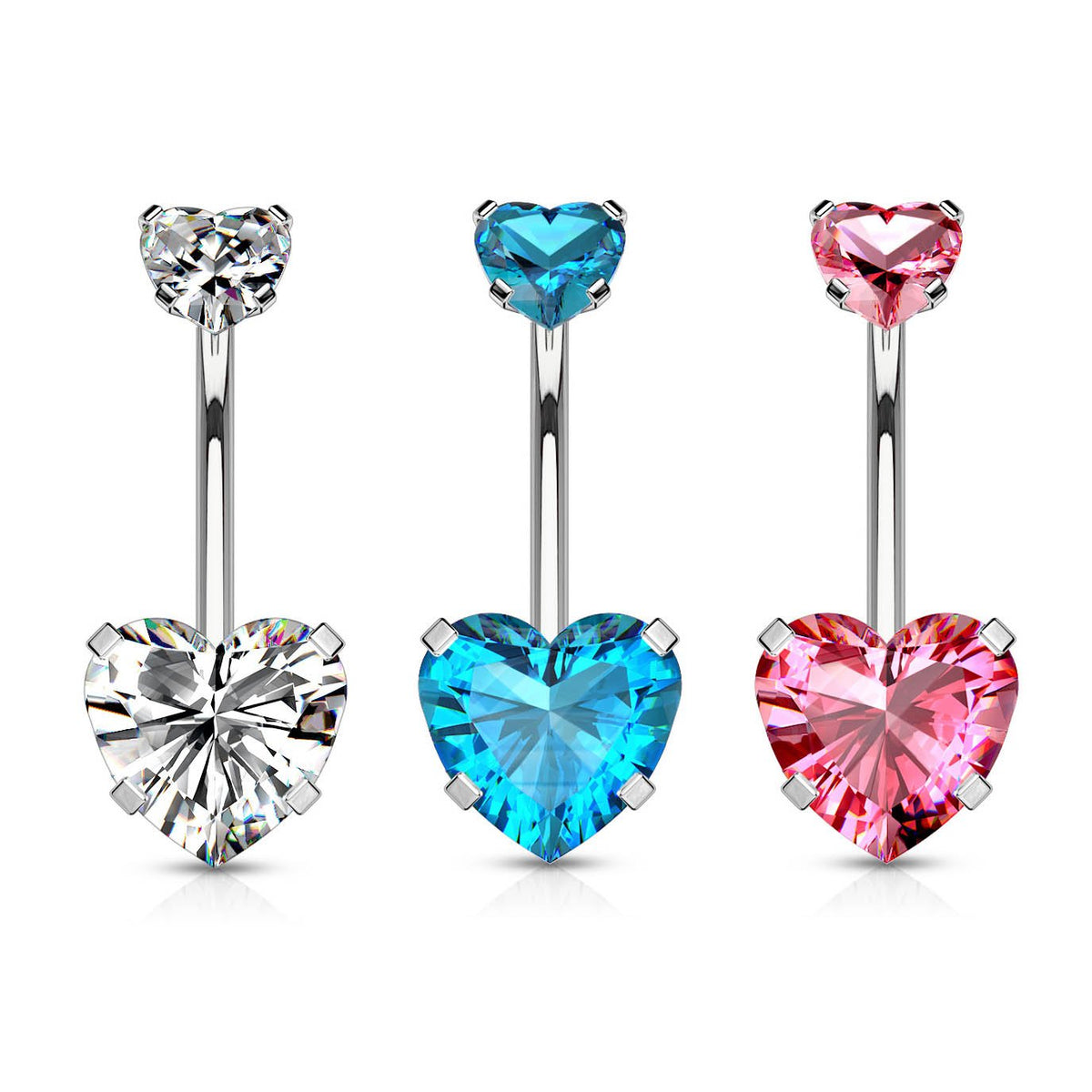 Prong Set Double Crystal Heart Belly Button Ring