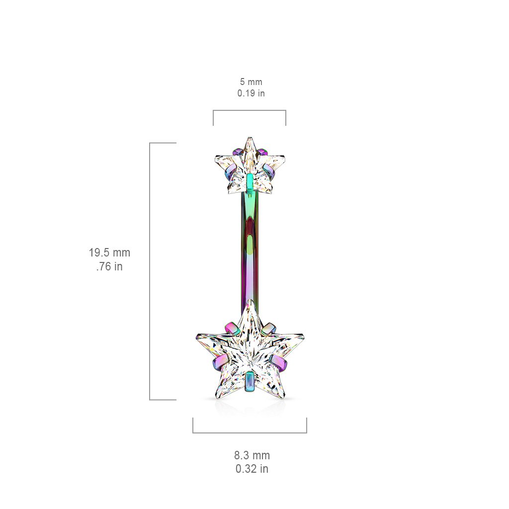 Prong Set Double Crystal Star Belly Button Ring - Silver / Gold