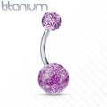 Titanium Acrylic Glitter Ball Belly Button Ring