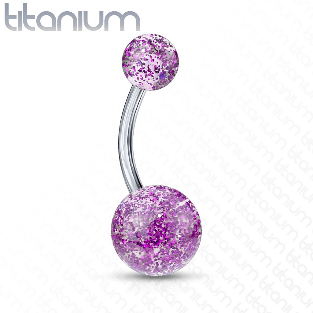 Titanium Acrylic Glitter Ball Belly Button Ring