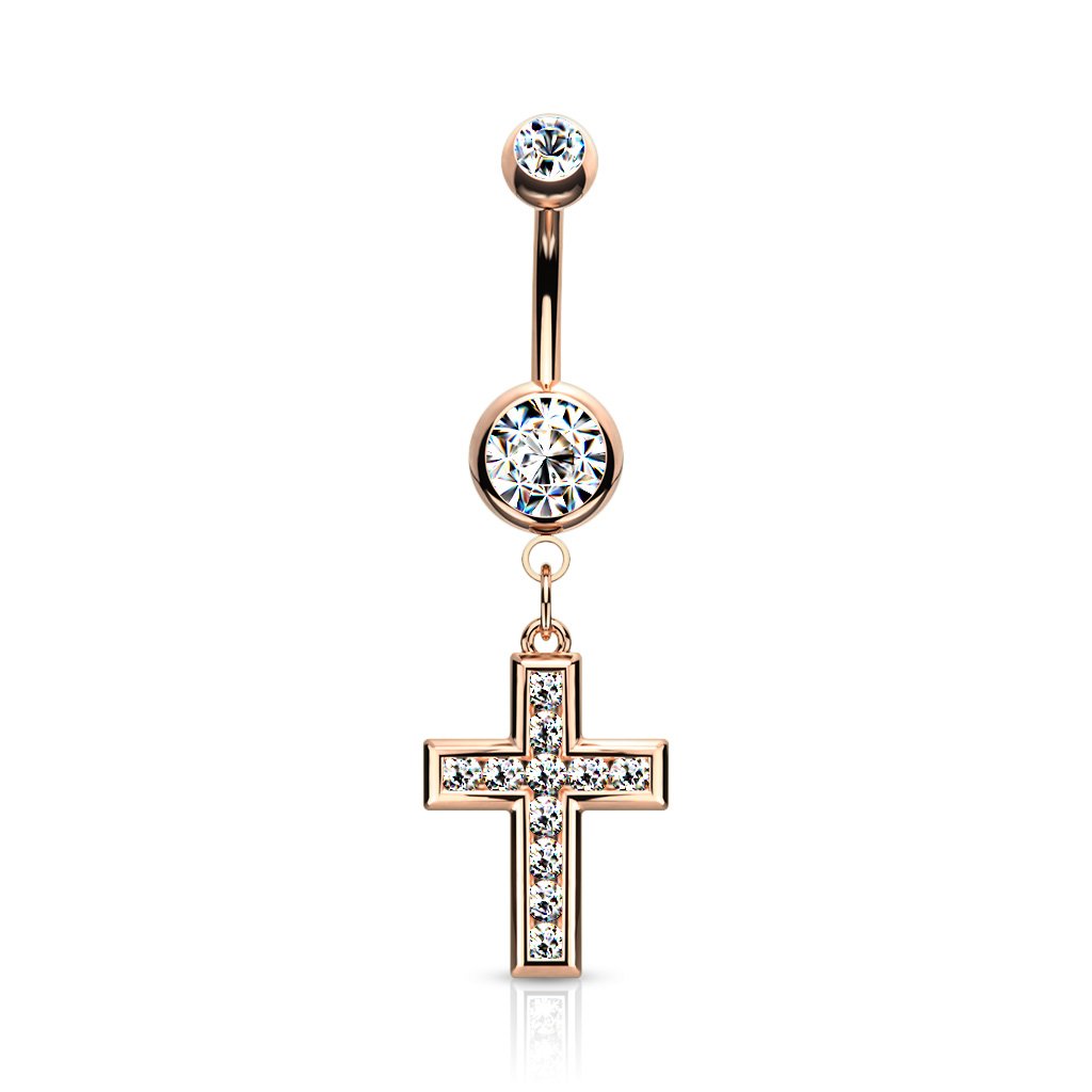 Crystal Cross Belly Button Ring