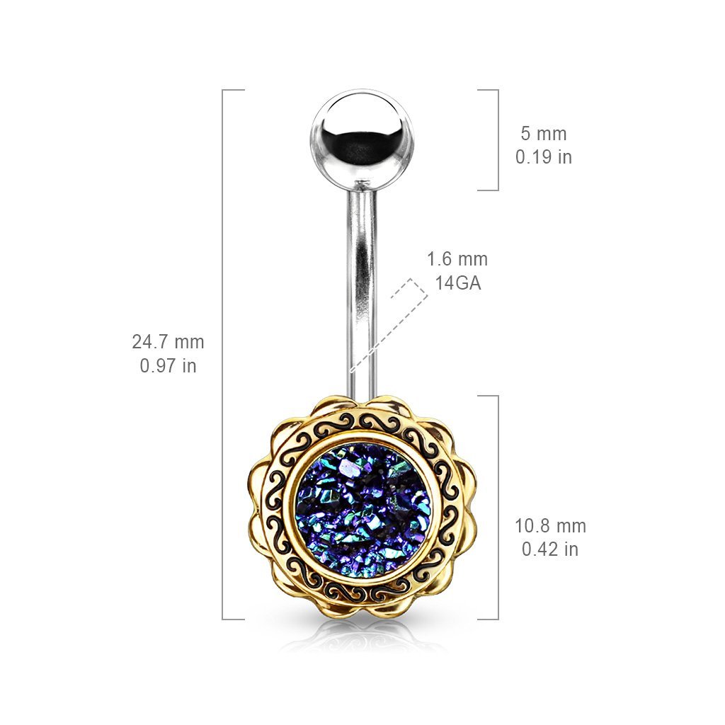 Rose Gold Filigree Flower Druzy Belly Button Ring
