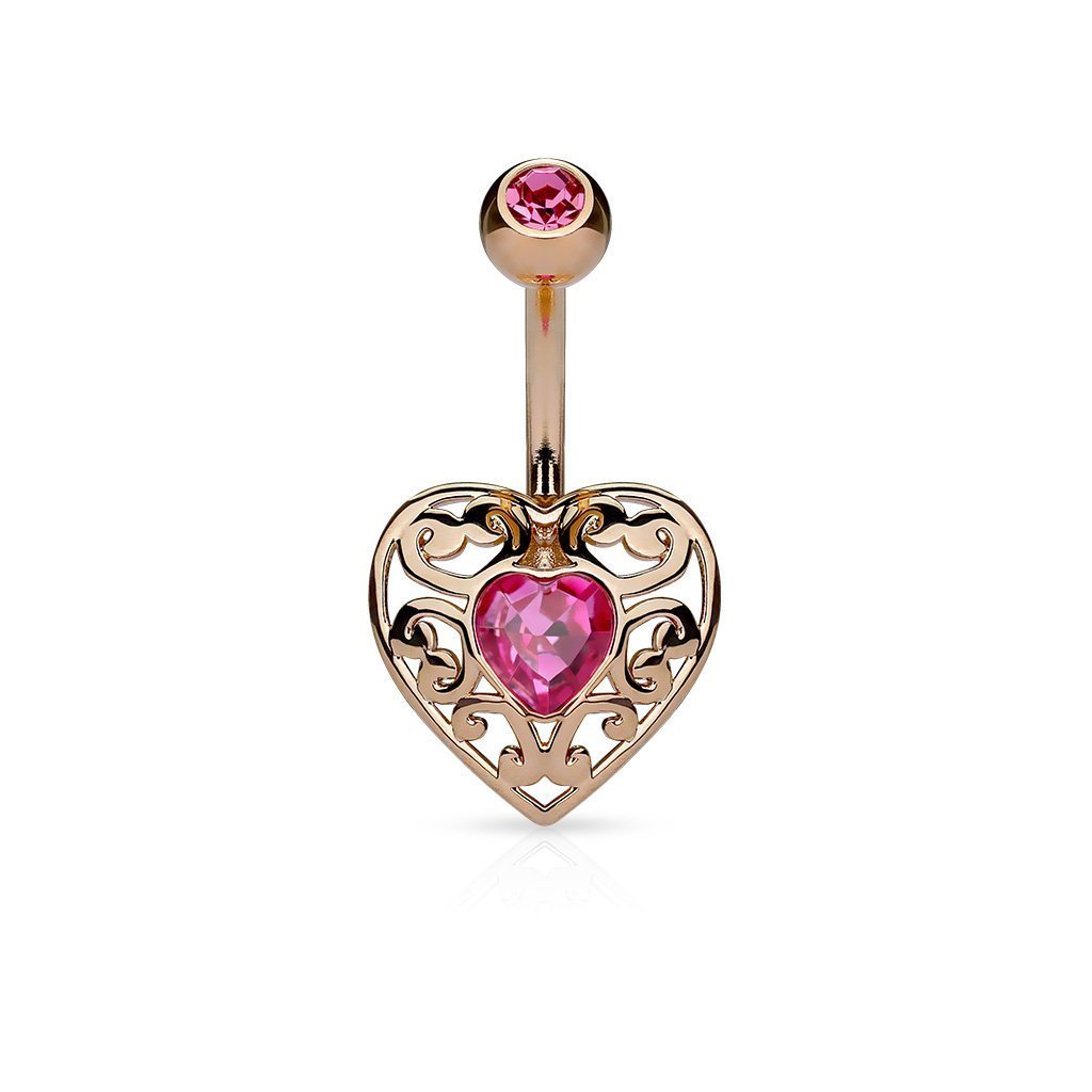 Pink Rose Gold Filigree Heart Belly Bar
