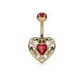 Ruby Gold Filigree Heart Belly Bar