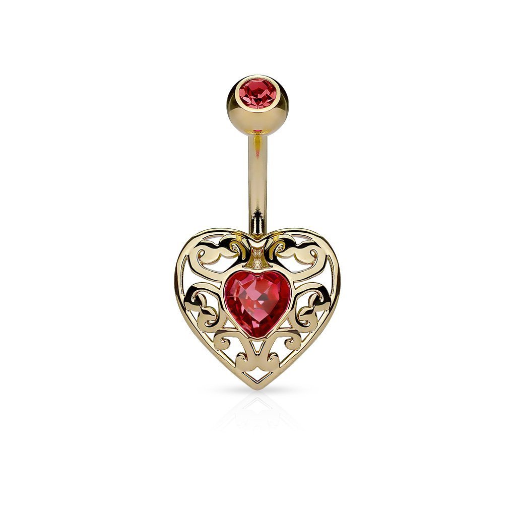 Ruby Gold Filigree Heart Belly Bar