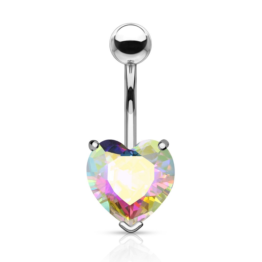 Prong Set Crystal Heart Belly Button Ring