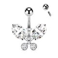Silver Crystal Butterfly Belly Bar
