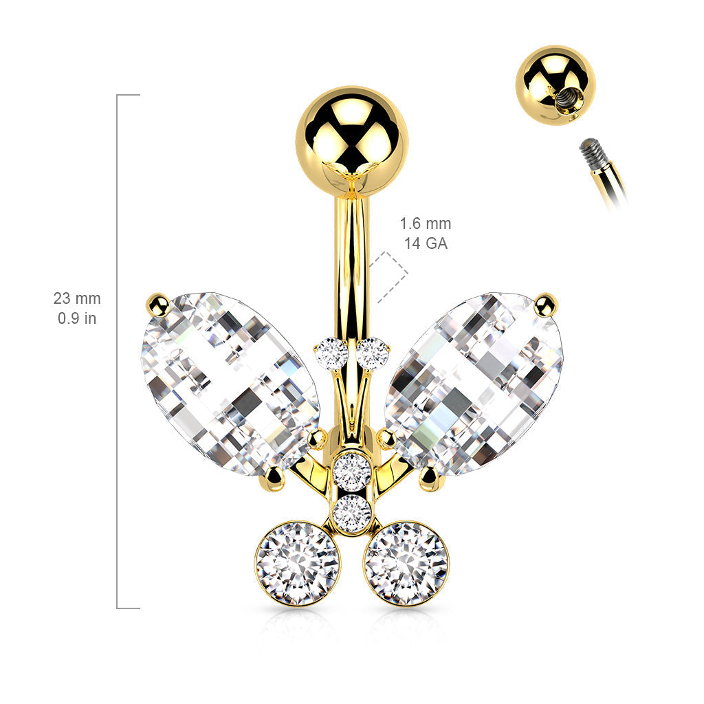 Silver Crystal Butterfly Belly Bar