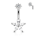 Silver Marquise Flower Crystal Belly Button Ring