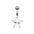 Silver Opalite Star Belly Button Ring