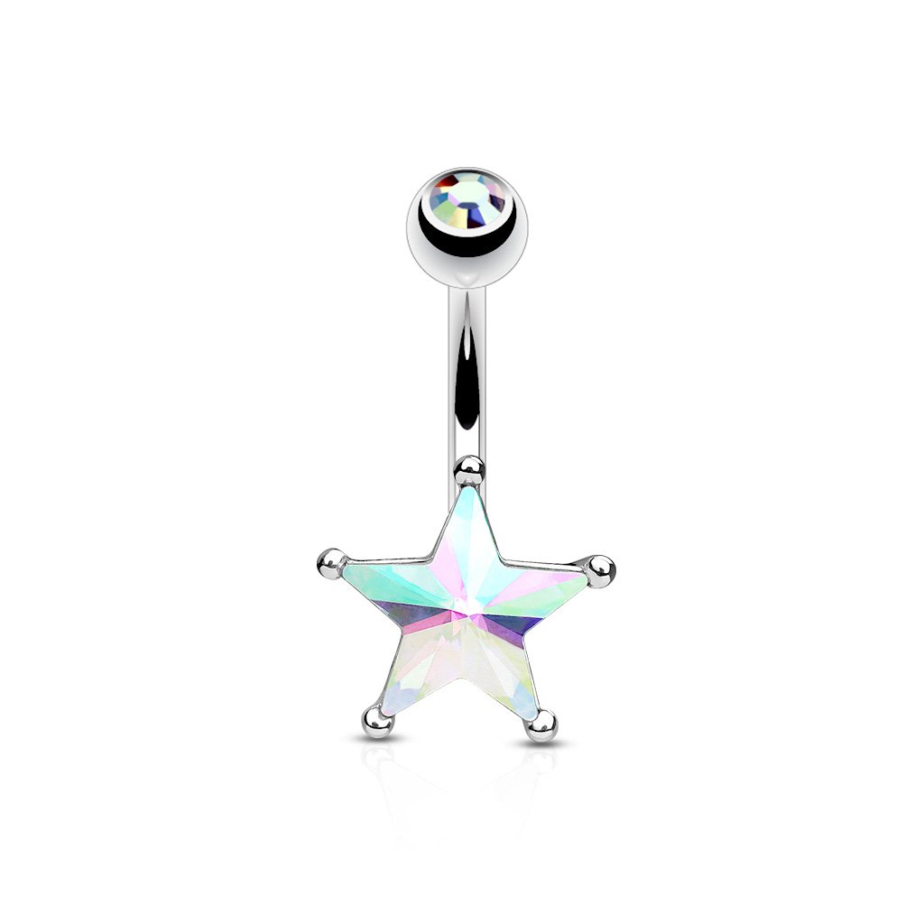 Silver Opalite Star Belly Button Ring
