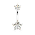 Prong Set Double Crystal Star Belly Button Ring - Silver / Gold