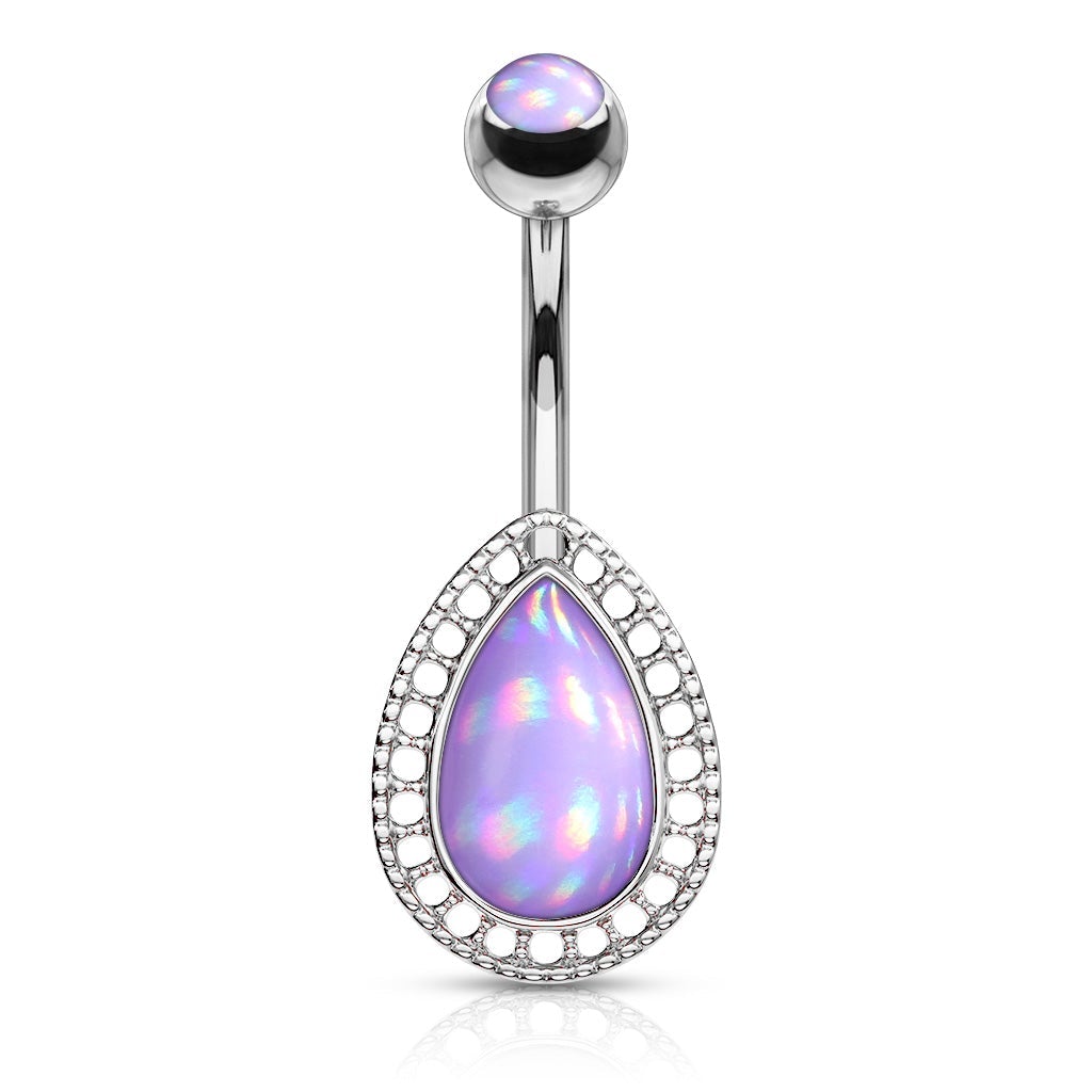 Illuminating Opal Tear Drop Belly Button Ring