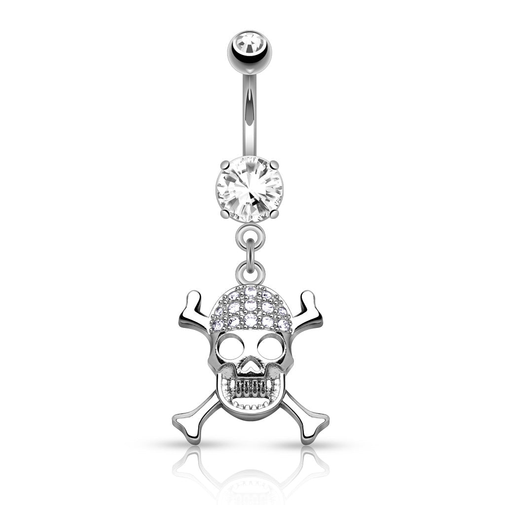 Silver Skull & Crossbones Belly Button Ring