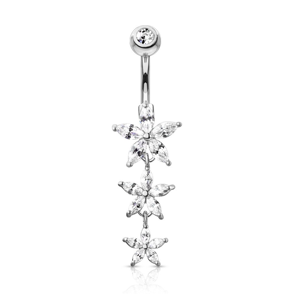 Triple Dangling Marquise Flower Belly Button Ring
