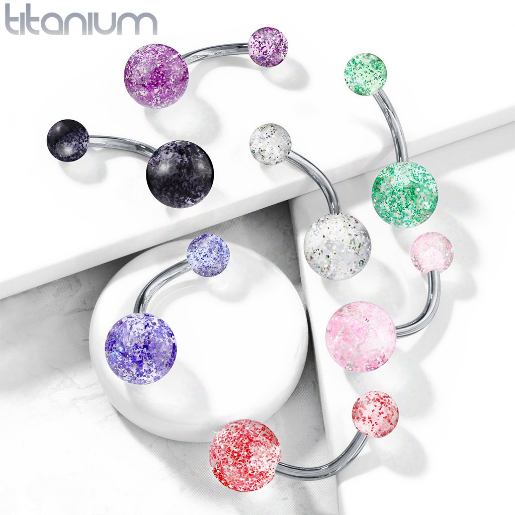 Titanium Acrylic Glitter Ball Belly Button Ring