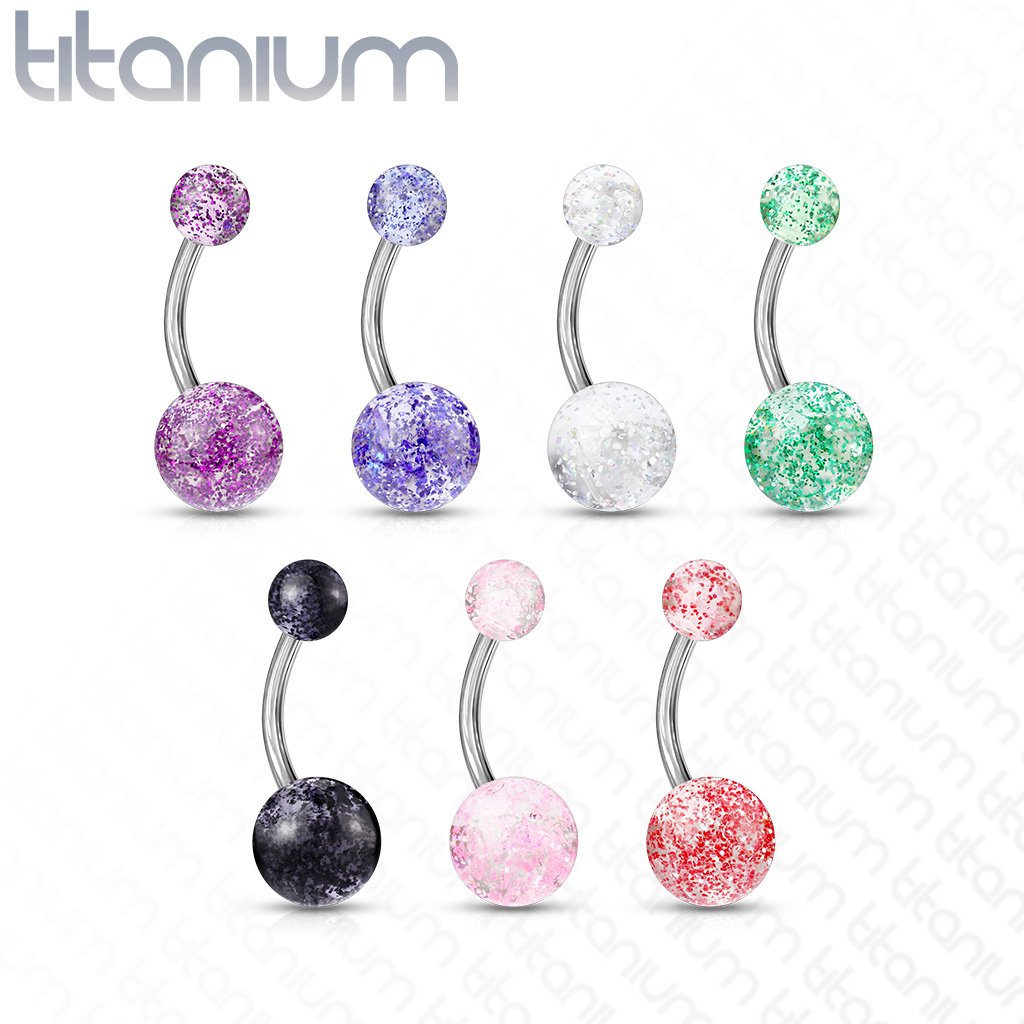 Titanium Acrylic Glitter Ball Belly Button Ring