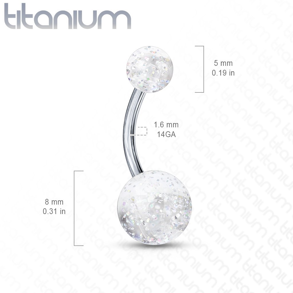 Titanium Acrylic Glitter Ball Belly Button Ring
