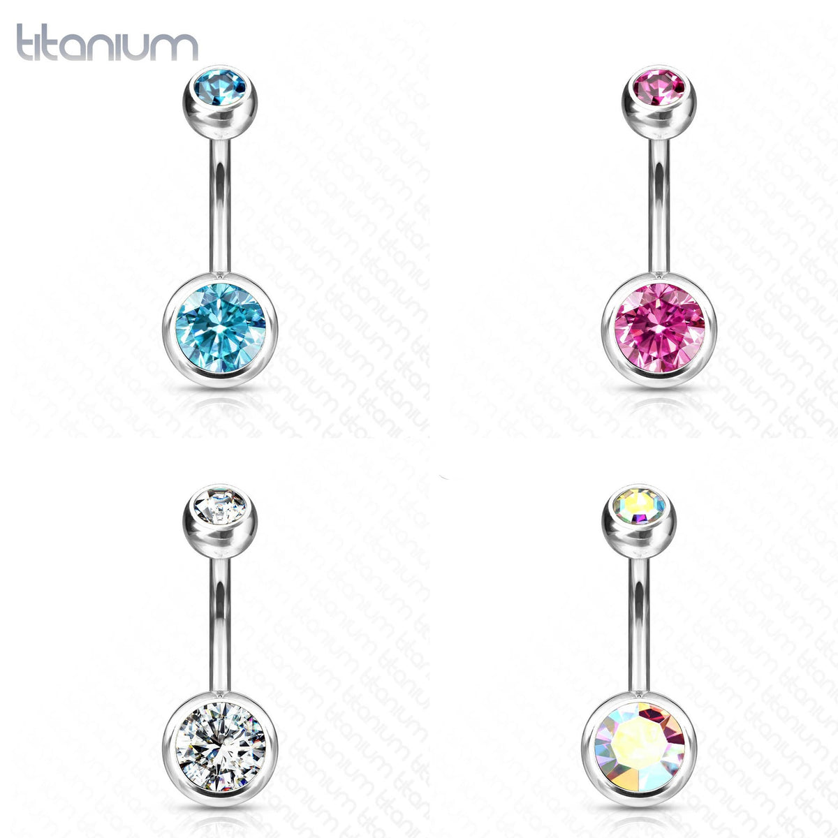 Titanium Double Crystal Belly Button Ring