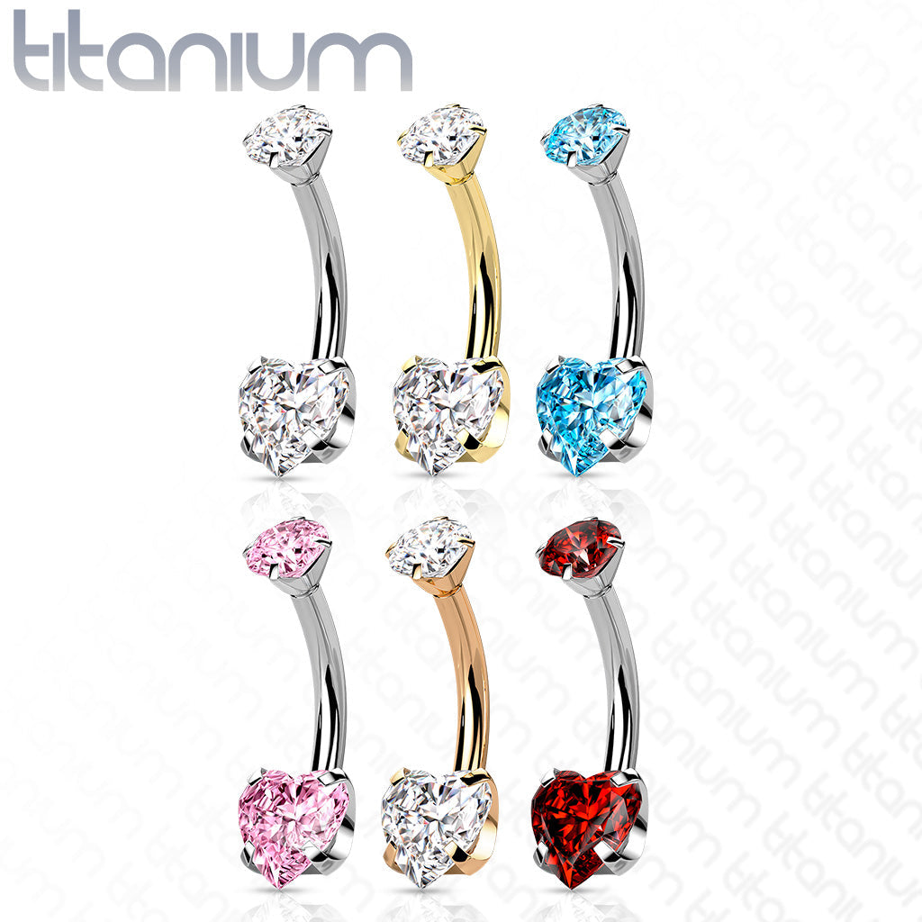 Titanium Double Crystal Heart Belly Button Ring