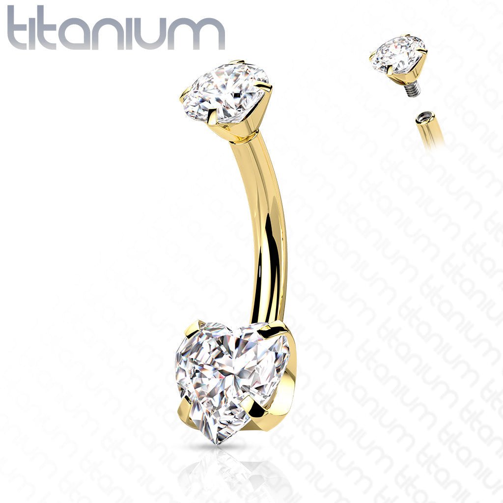 Titanium Double Crystal Heart Belly Button Ring