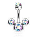Triple Crystal Belly Bar - Aurora
