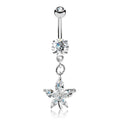 Dangling Five Petal Flower Belly Button Ring