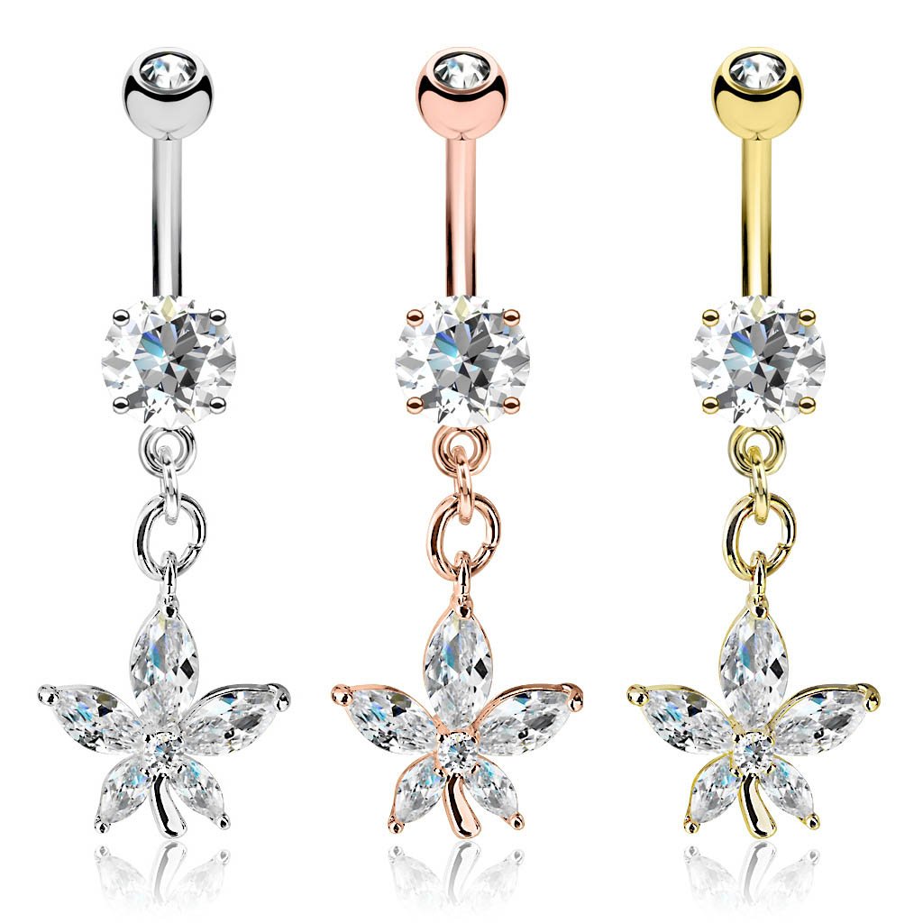 Dangling Five Petal Flower Belly Button Ring