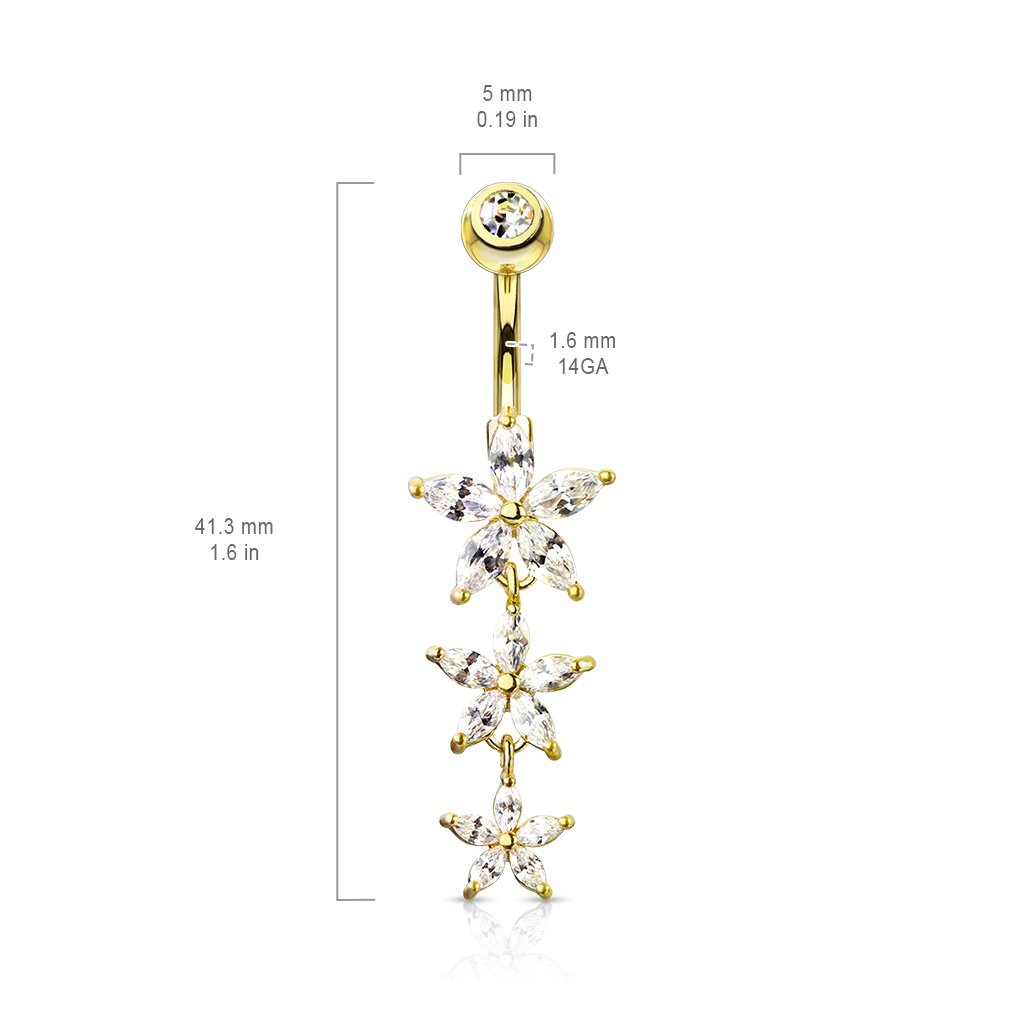 Triple Dangling Marquise Flower Belly Button Ring