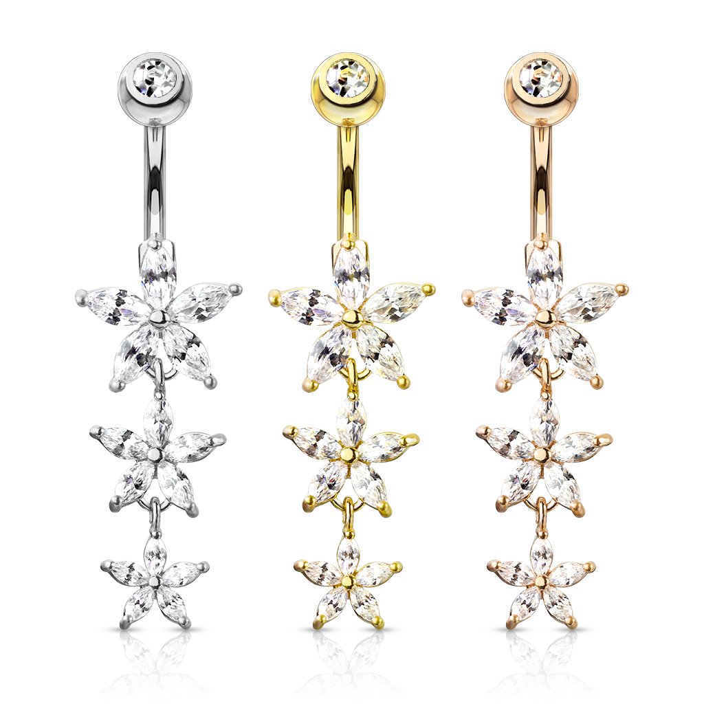 Triple Dangling Marquise Flower Belly Button Ring