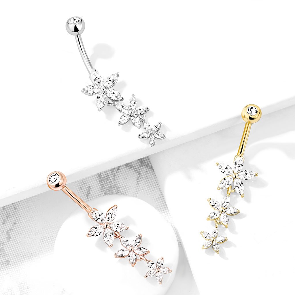 Triple Dangling Marquise Flower Belly Button Ring