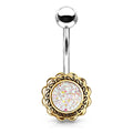 Rose Gold Filigree Flower Druzy Belly Button Ring