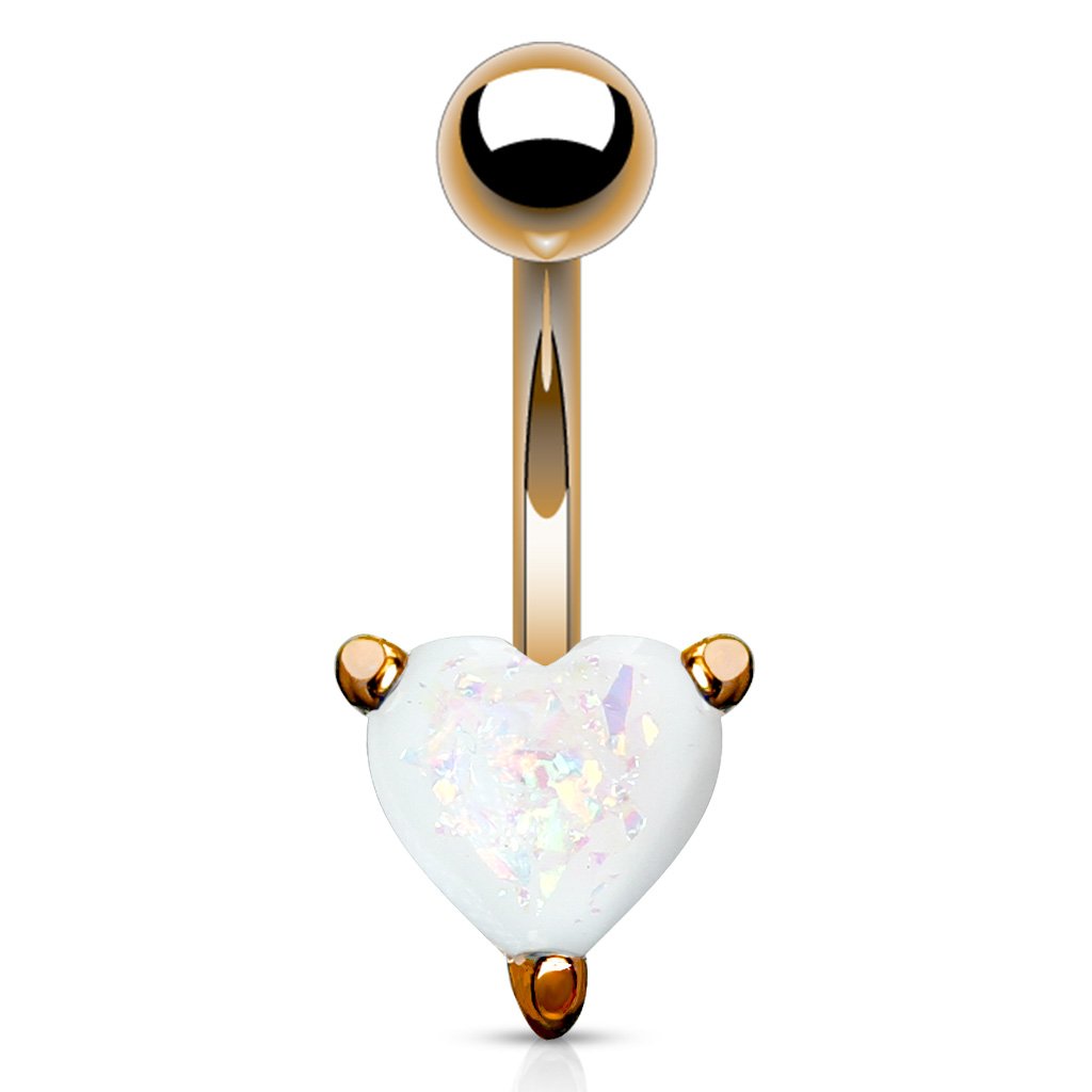 Opal Glitter Heart Belly Button Ring - Gold