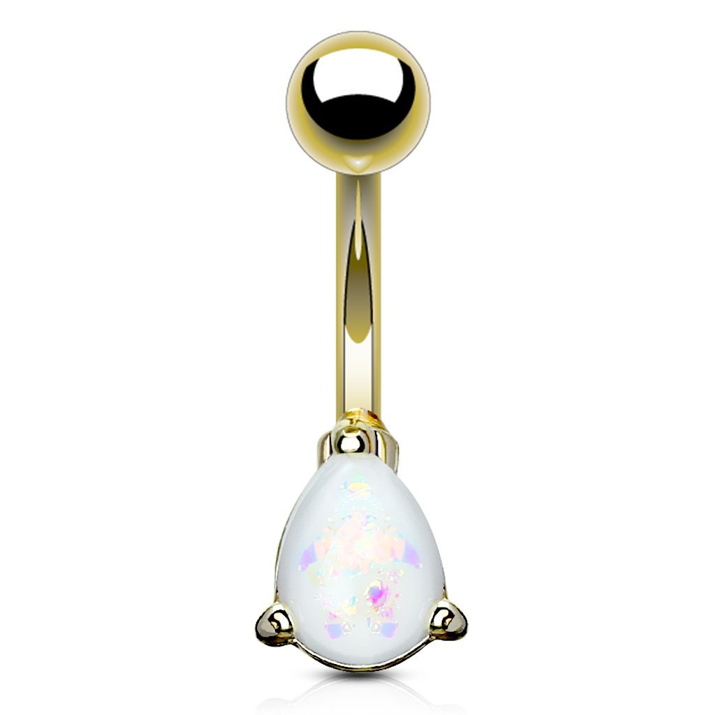 Opal Tear Drop Belly Bar - Gold