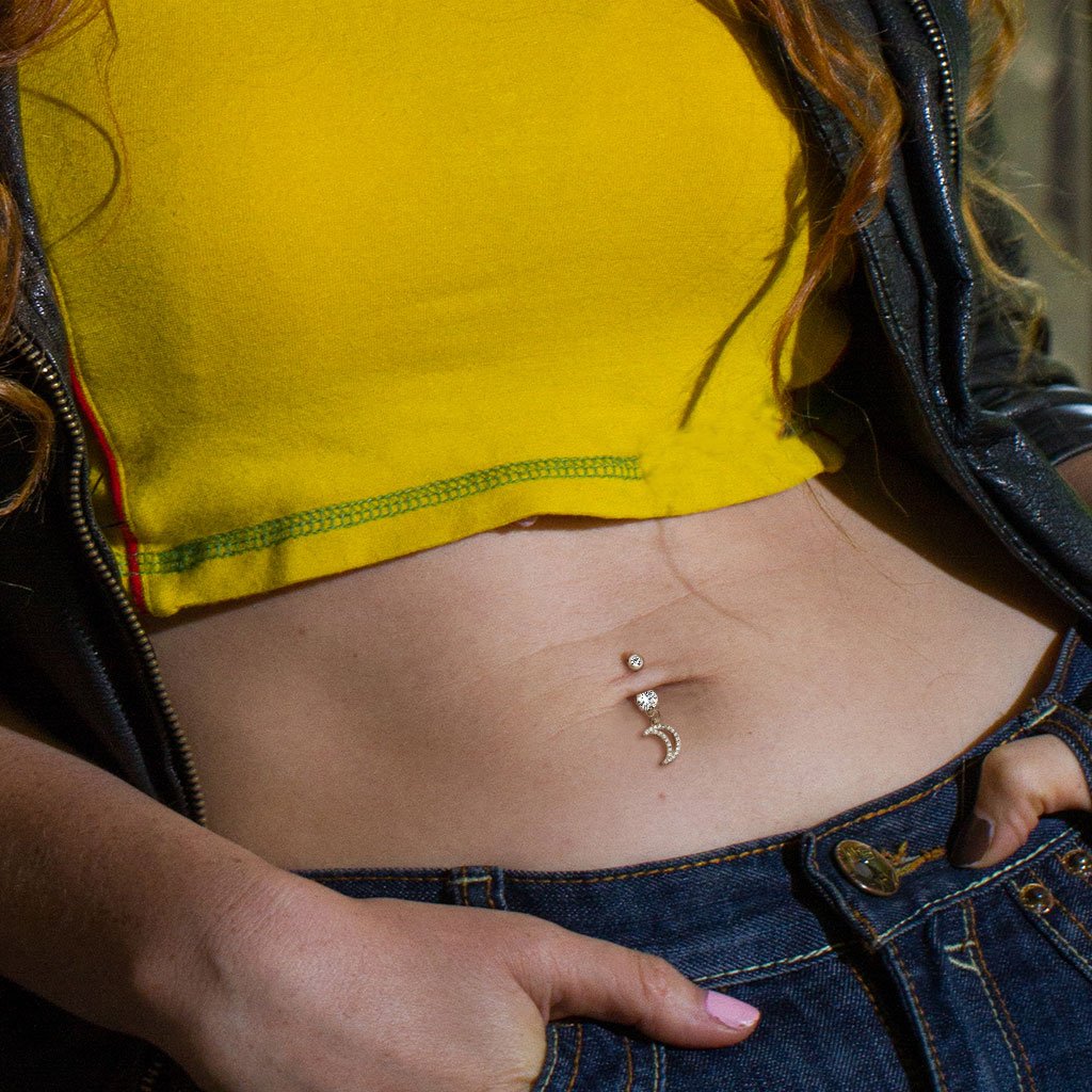 Dangling Hollow Moon Belly Button Ring