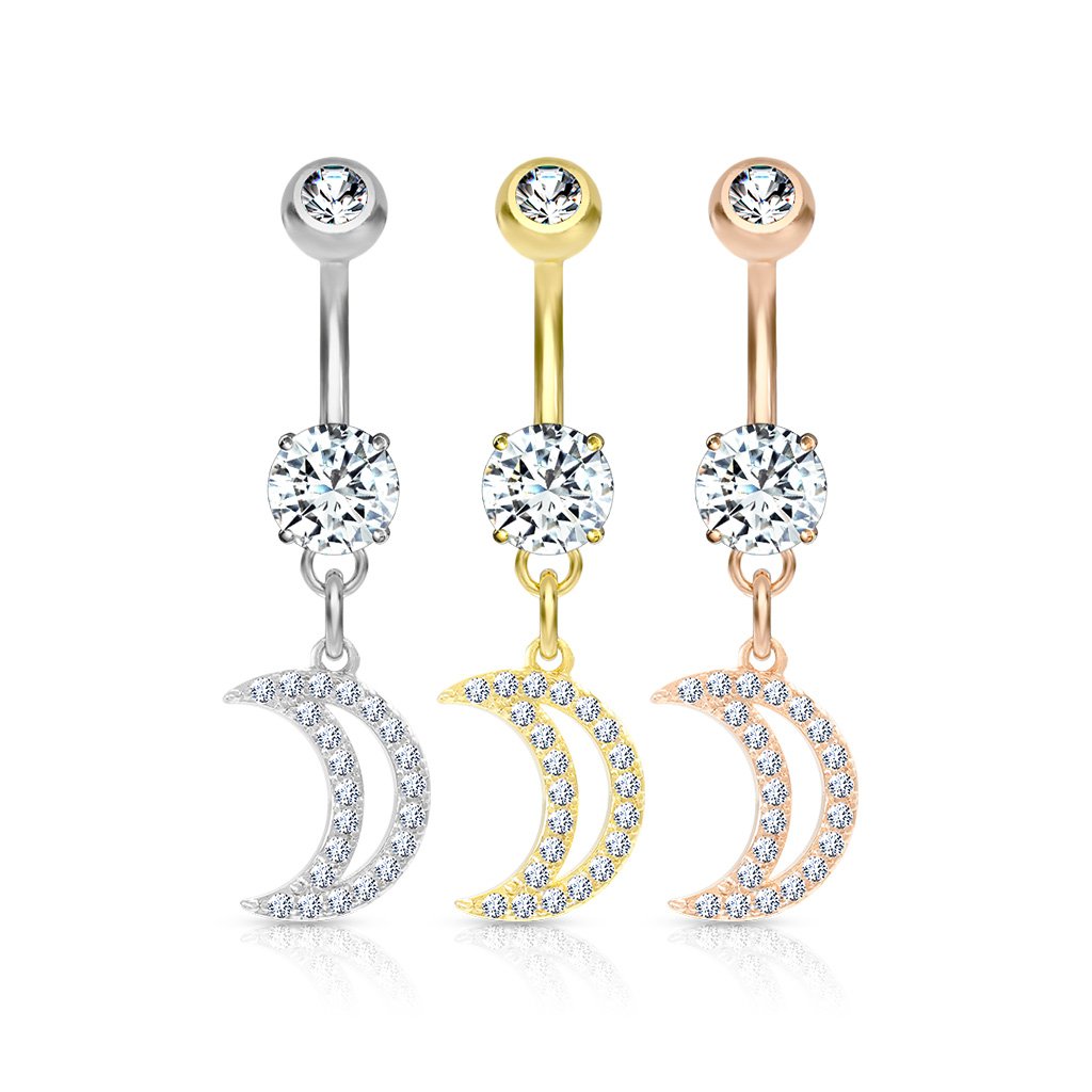 Dangling Hollow Moon Belly Button Ring