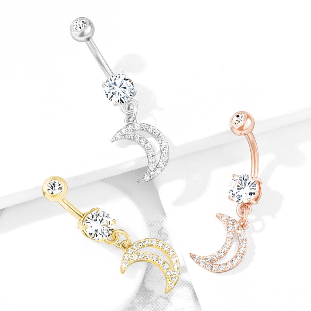 Dangling Hollow Moon Belly Button Ring